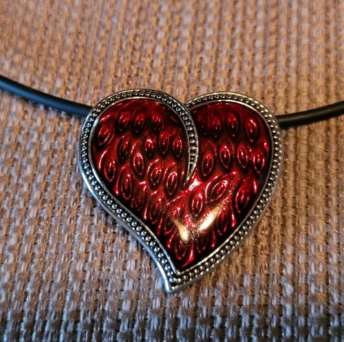 Heart Pendant Necklace Lia Sophia "Burning Love" Translucent Red Enamel Necklace