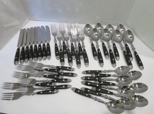 40-Piece Stainless Steel Flatware Set Black Riveted Handles Retro Service For 8