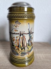 BIERKRUG MIT ZINNDECKEL🍻🐰🍻🍺KRUG/BIER/0,5 LITER/UNBENUTZT/JAGDMOTIV "HASE"🐰
