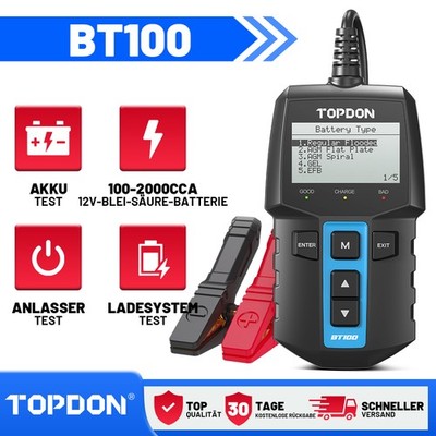  2025 TOPDON BT100 Batterietester 12V Batterieprüfgerät Batterieanalysator