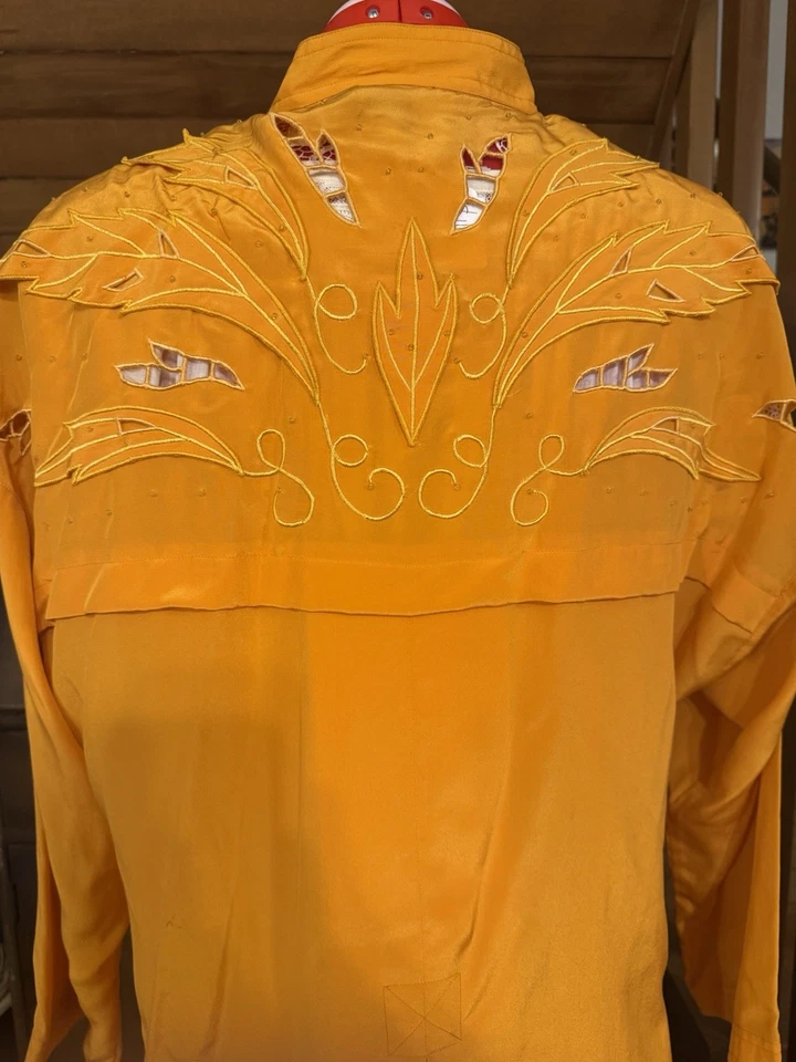 Mercedes Adrienne Silk Vintage 80s Yellow Orange Silk Western Suit VGC Large - Image 4 of 4