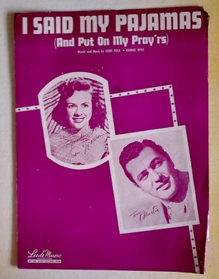 VINTAGE PIANO SHEET MUSIC ''I SAID MY PAJAMAS AND PUT ON MY PRAY'RS''. 1950