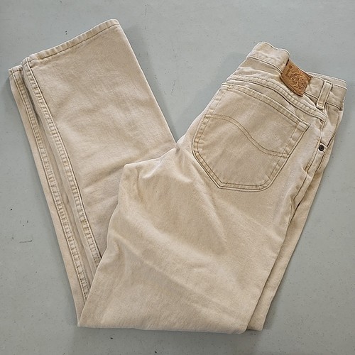 Vintage Lee Riveted Jeans Mens 32x33 Tan Khaki Straight Leg Denim - Picture 5 of 11