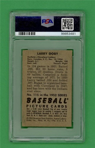 1952 Bowman #115 Larry Doby ** PSA Good 2 ** Cleveland Indians old baseball card - Picture 2 of 2