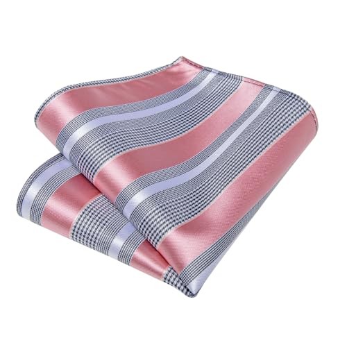 Mens Silk Self Bow Ties,Woven Solid Striped Paisley Pink and Grey Striped - Picture 6 of 6