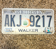 Georgia License Plate AKJ 9217 Walker County Feb 19 Collectible