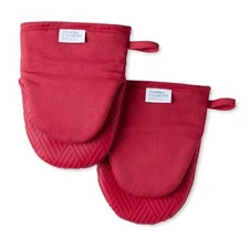  Basketweave Soft Silicone Mini Oven Mitt 2-Pack Set, Heat Resistant up to Red