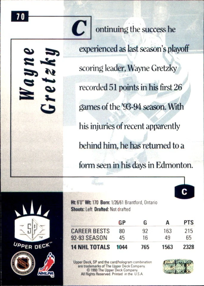 1993-94 SP INSERTS Stars 🥅 YOU PICK🥅Complete Your NHL Set #1 - #180 Upper Deck - Image 2 of 4