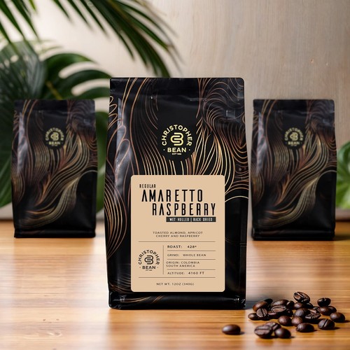 Christopher Bean AMARETTO RASPBERRY Flavored Ground Coffee 12oz Bag Regular - Picture 4 of 5