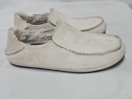 Olukai Womens Off White Cream Suede Real Shearling Nohea Slippers Shoes Sz 8 GUC - Picture 7 of 17