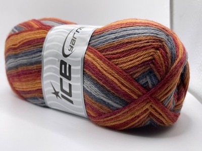 Orange Brick Grey Sock Varicolor 81931 Ice Yarns Superwash Wool Nylon 100g459y