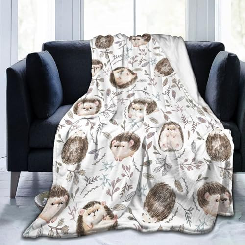 Cute Hedgehog Autumn Leaves Blanket, Soft Blankets Flannel Bed Throw Cozy  - Bild 1 von 7