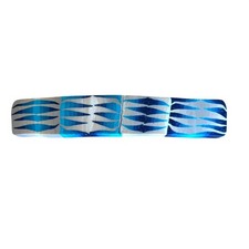 Blue Wooden VTG French Barrette Abstract Wave Design Brown Summer Hippie