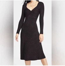 I.N.C. Women Sweater Dress-  Black With Red Sparkling- Midi-Long Sleeves- Large