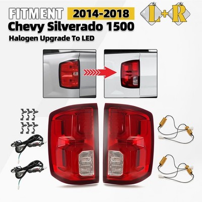 Halogen Upgrade To LED Tail Lights For 2014-2018 Chevy Silverado 1500 Red Pair