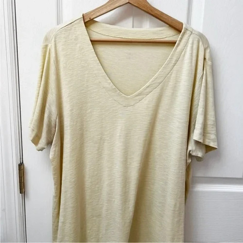 J. Jill Pima Slub-Strick T-Shirt mit V-Ausschnitt in hellgelb Gr. XL - Bild 2 von 5