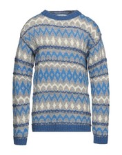 Vneck Chunky Shetland Wool Fair Isle Nordic Crewneck Sweater 50 M Italy NWT