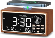 PRUNUS J-177 Retro Vintage Alarm Clock Radio with Fast Wireless Charging, Dual A