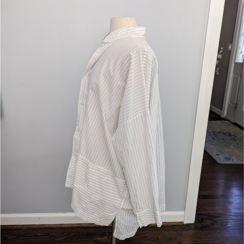 Women's Eskander Striped Button Front Shirt Panel Edge Size 1 SPOT - Picture 4 of 10