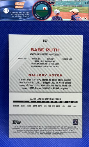 Babe Ruth 2022 Topps Gallery #152 New York Yankees - Picture 2 of 2