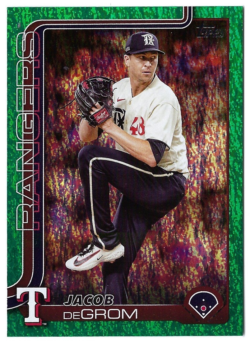 JACOB deGROM 2025 TOPPS SER 1 GREEN HOLO FOIL PARALLEL 208 #02/99 TEXAS RANGERS