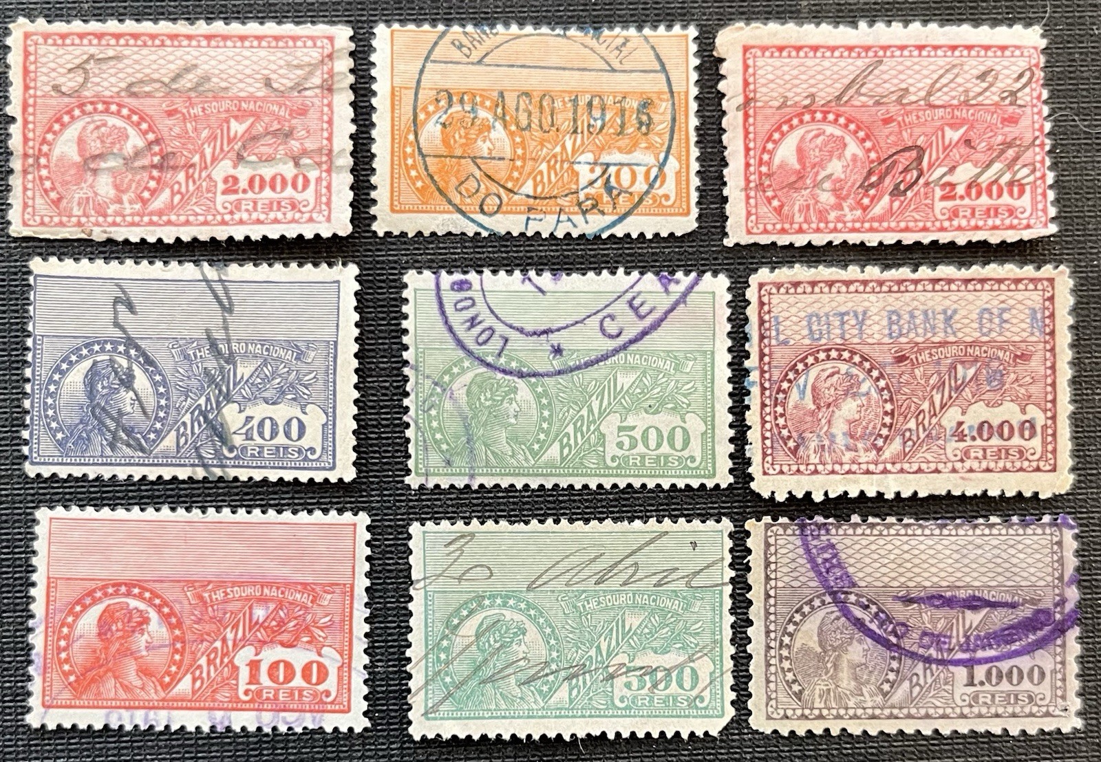 Brazil - Lot Of 9 Classic Early 1900’s Revenue Tax  Stamps