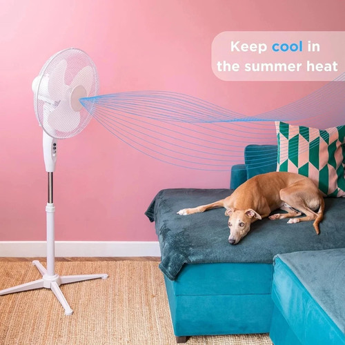 16" White Oscillating Pedestal Fan 3 Speed Free Standing Cooling Tower Fan - Picture 4 of 7