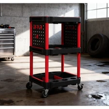 Capacity Utility Cart 3 Tier Rolling Tool Cart with Side Shelves for Garage