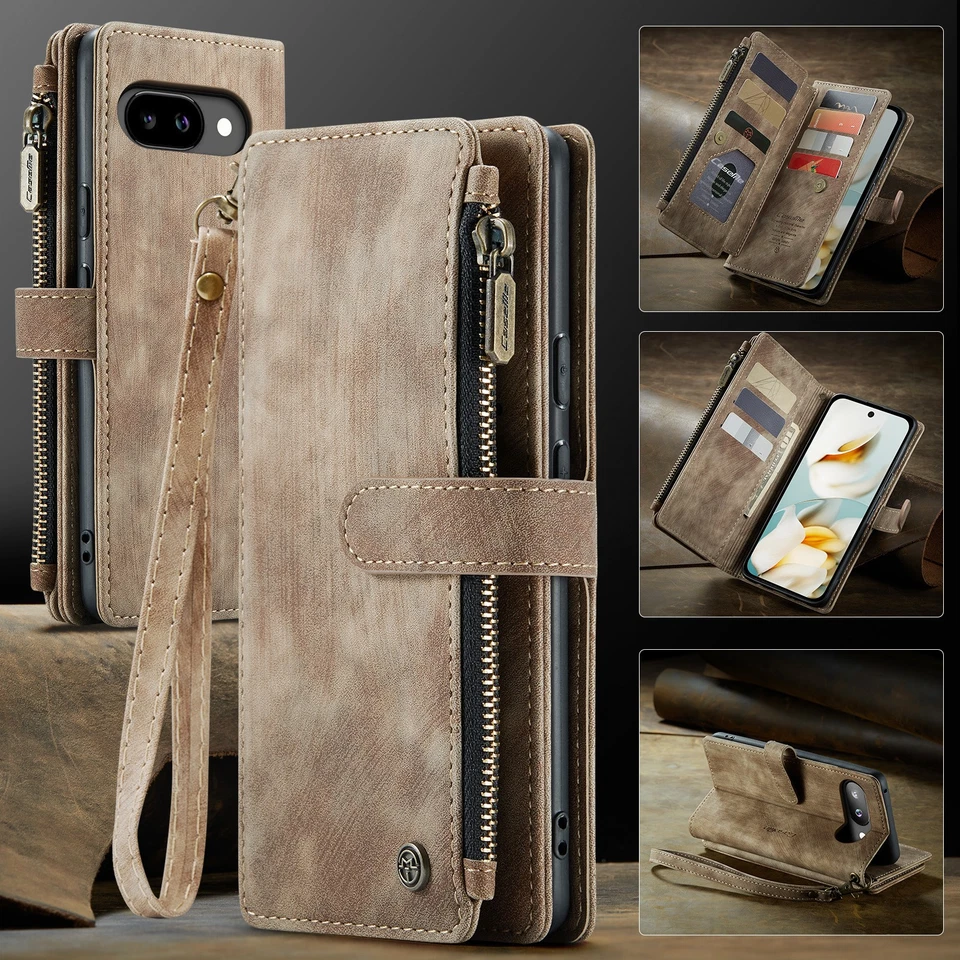 Zipper Wallet Case with Strap For Google Pixel 10 Pro XL/9A/8 Pro Leather Cover - Image 2 of 4