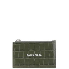 Balenciaga Embossed Card Coin Fragment Case 640535 Khaki Green Leather Used