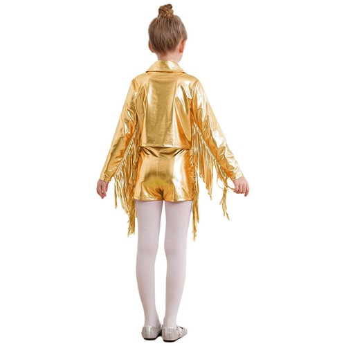 Kids Girls Coat With Bottoms Party Dress Up Long Sleeve Outfit Sparkle Jazz 80s - Picture 30 of 45