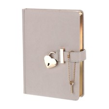 B6 Diary with Lock and Key, 1pcs Journal with Lock Cute Heart Lock, Grey