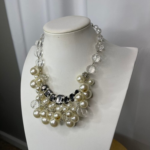 WHBM Declaración Collar Tono Plata Firmado Bisutería REVERSIBLE Negro Blanco - Imagen 20 de 22