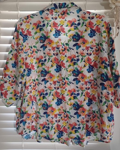 Woman Within 1X 22/24 Floral Rayon Blouse Pintuck Roll Tab Sleeve Tunic Top - Picture 8 of 8