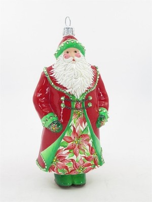Patricia Breen 6.5 Inch Hand-Blown Glass Christmas Ornament Santa Poinsettia