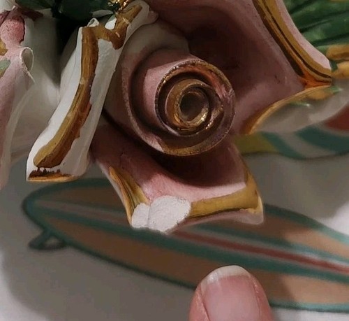 CAPODIMONTE MADE IN ITALY KERAMIK VINTAGE GEFLOCHTENER KORB MIT PORZELLANROSEN - Bild 3 von 7