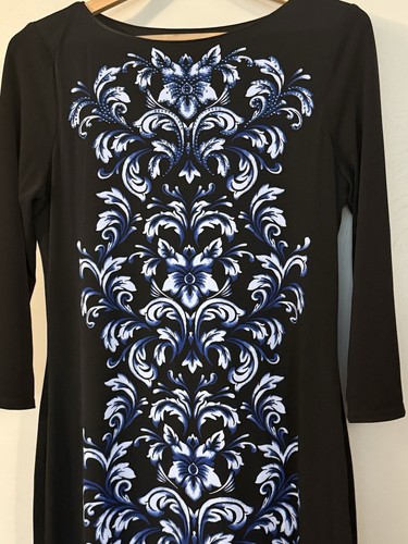 White House Black Market Womens Black Blue Floral Paisley Shift Dress Size M - Picture 3 of 8