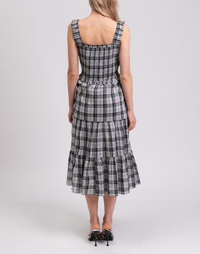 RRP€549 VERONICA BEARD Ziada Tiered Dress US12 UK16 IT48 XXL Plaid Square Neck - Picture 5 of 7