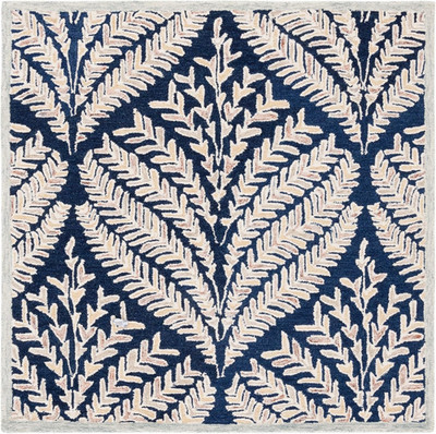 Capri Handmade Wool Area Rug - 5' Square, Navy & Ivory for High Traffic Areas