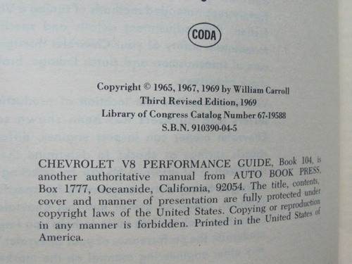 1969 Bill Carroll's Chevrolet V8 Performance Guide Book Third Edition - Picture 3 of 7
