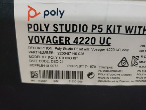 Poly Studio P5 Kit Webcam with Voyager 4220 UC Headset Kit - NEVER USED NIB - Afbeelding 6 van 8