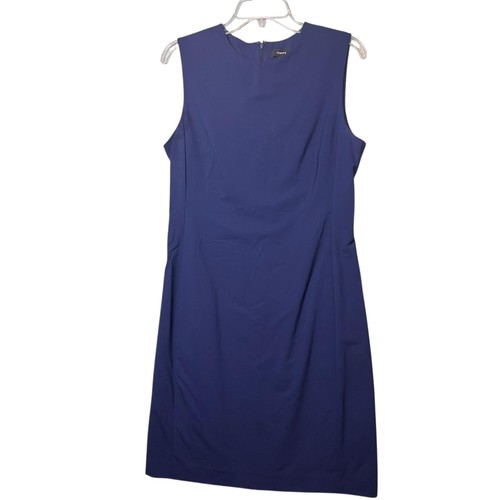 Vestido Theory para mujer 10 azul sin mangas funda E Gano mezcla de lana oficina carrera - Imagen 11 de 11