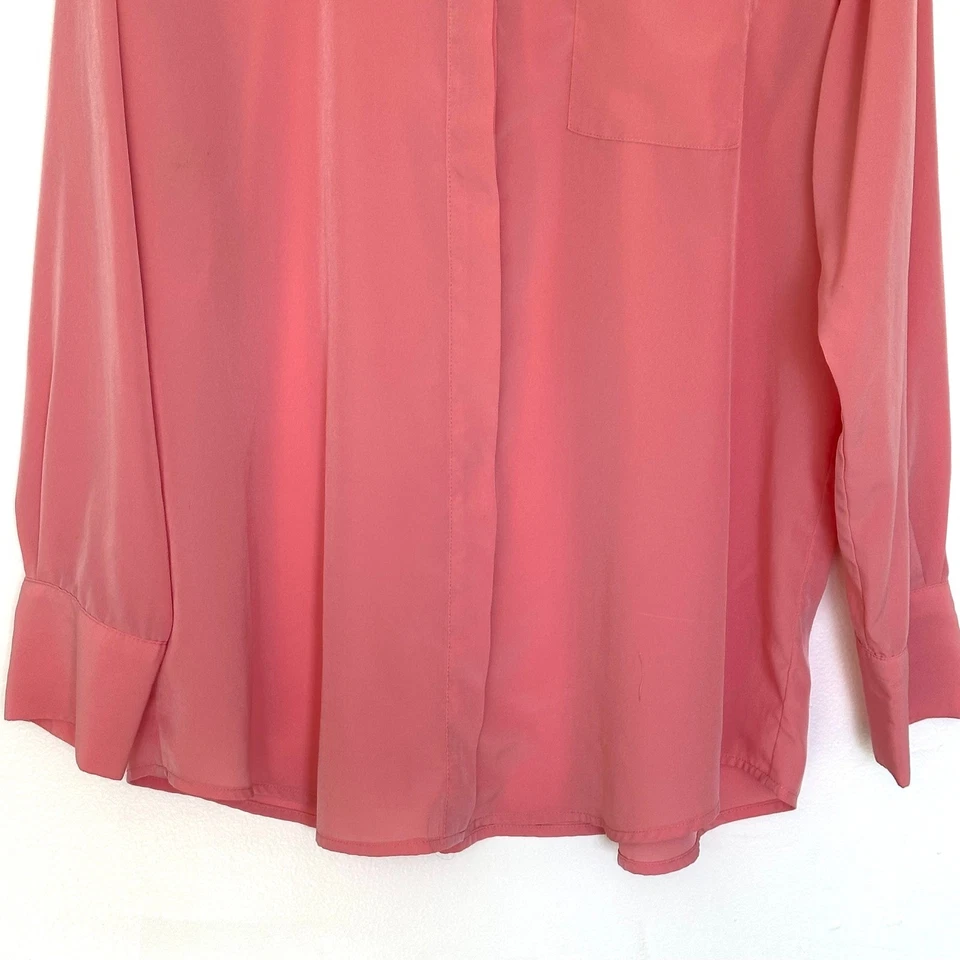 Nine West Shirt Women's XL Coral Pink Long Sleeve Button Up Pocket Collar Top - Image 4 of 4