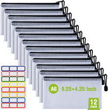 12 Pcs Plastic Mesh Pencil Pouch, Waterproof Tear-Resistant Document File Fol...