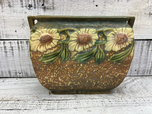 Ist-Zustand Antik 1924 Roseville Keramik Dahlrose Kissen Vase 358-8 Floh Biss Chips - Bild 1 von 24