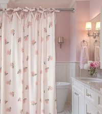 Girly Pink Floral Shower Curtain Hookless Flower Rose Shower Curtain Linen-Co...