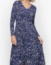 Talbots Women’s Size S Blue Floral Polyester Blend V-Neck Fit & Flare Midi Dress
