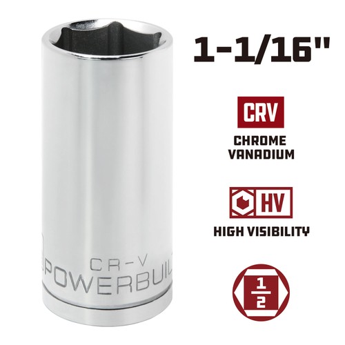 Powerbuilt 1/2 Inch Drive x 1-1/16 Inch 6 Point Deep Socket - 648217 - Picture 2 of 5