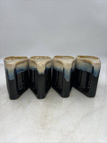VTG Rodolfo Padilla Drip Glaze Stoneware Dolphin Coffee Mugs Cups Blue Set of 4 - Picture 4 of 14