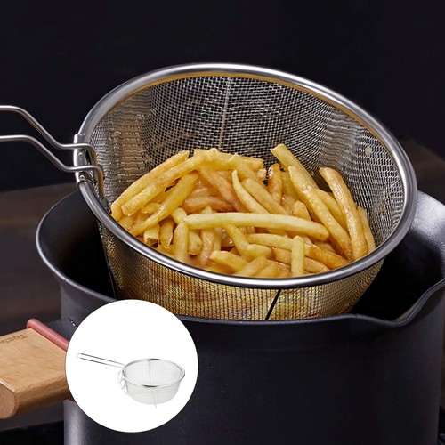 Stainless Steel Deep Fry Basket Round Wire Mesh Fry Basket with Folding Handl... - Bild 2 von 9